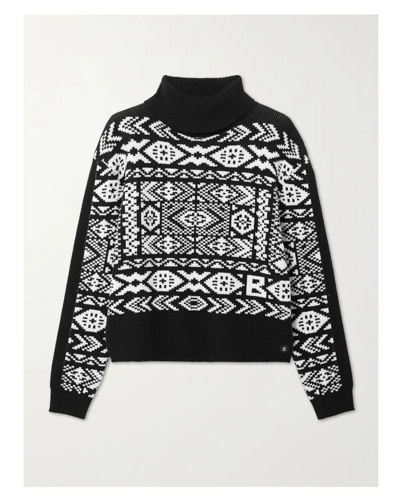 Bogner Nadin Rollkragenpullover Aus Woll-jacquard Mit Fair-isle-muster Und Applikation - Schwarz Schwarz