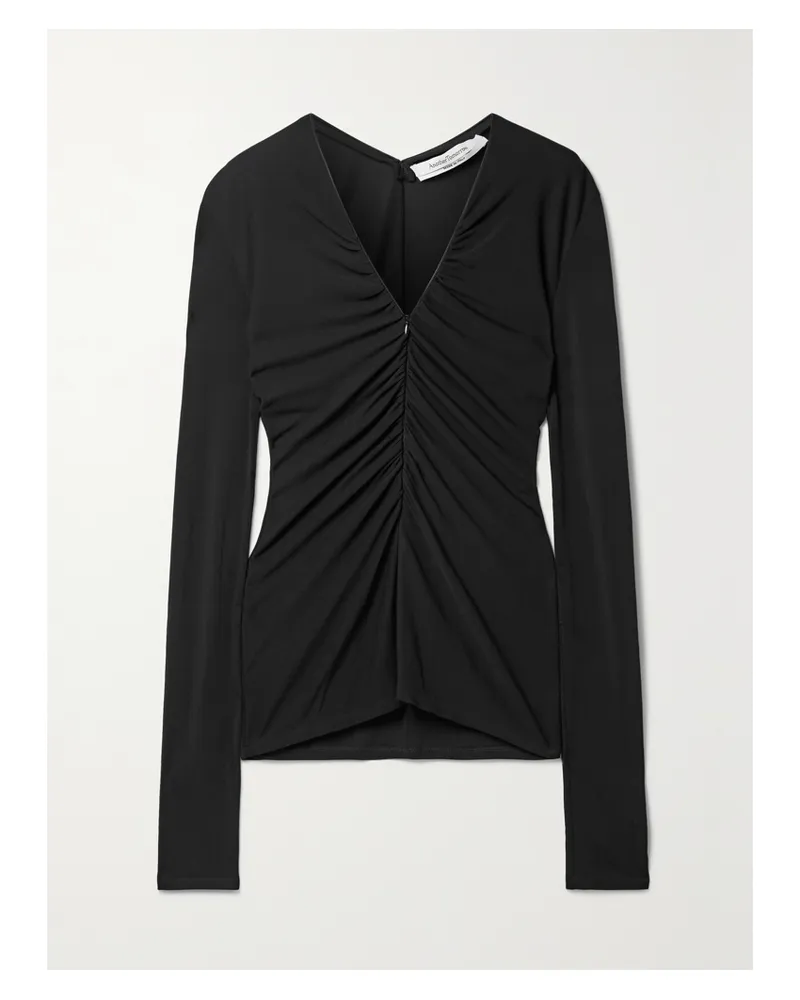Another Tomorrow Oberteil Aus Stretch-jersey Mit Raffungen - Schwarz Schwarz