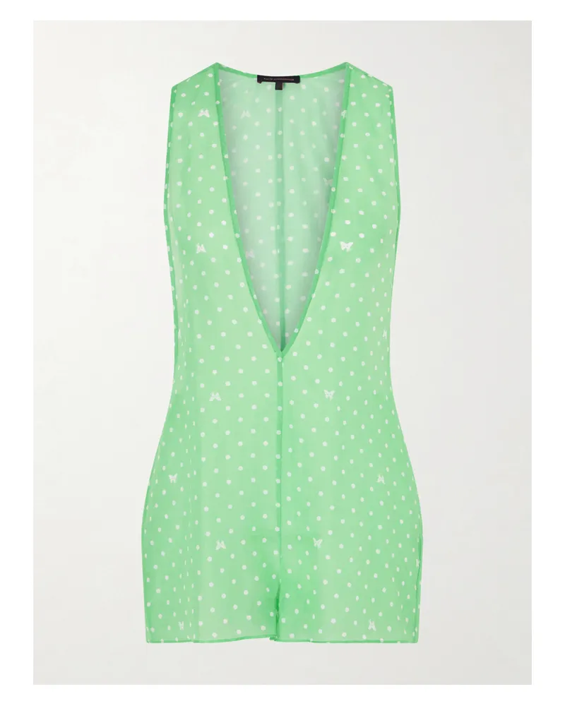 Kiki De Montparnasse Kiki Polka-dot Cotton And Silk-blend Coverup - Green Green