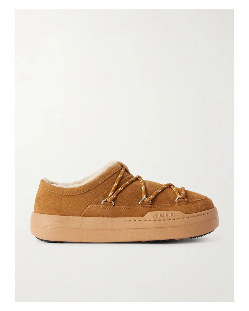 Moon Boot Park Slip-ons Aus Veloursleder Mit Shearling-futter - Braun Braun