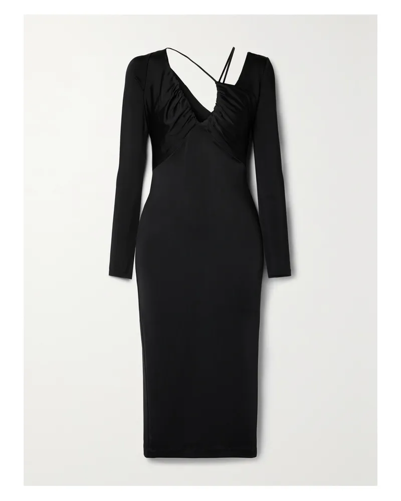 ET OCHS Bella Gerafftes Midikleid Aus Glänzendem Jersey - Schwarz Schwarz