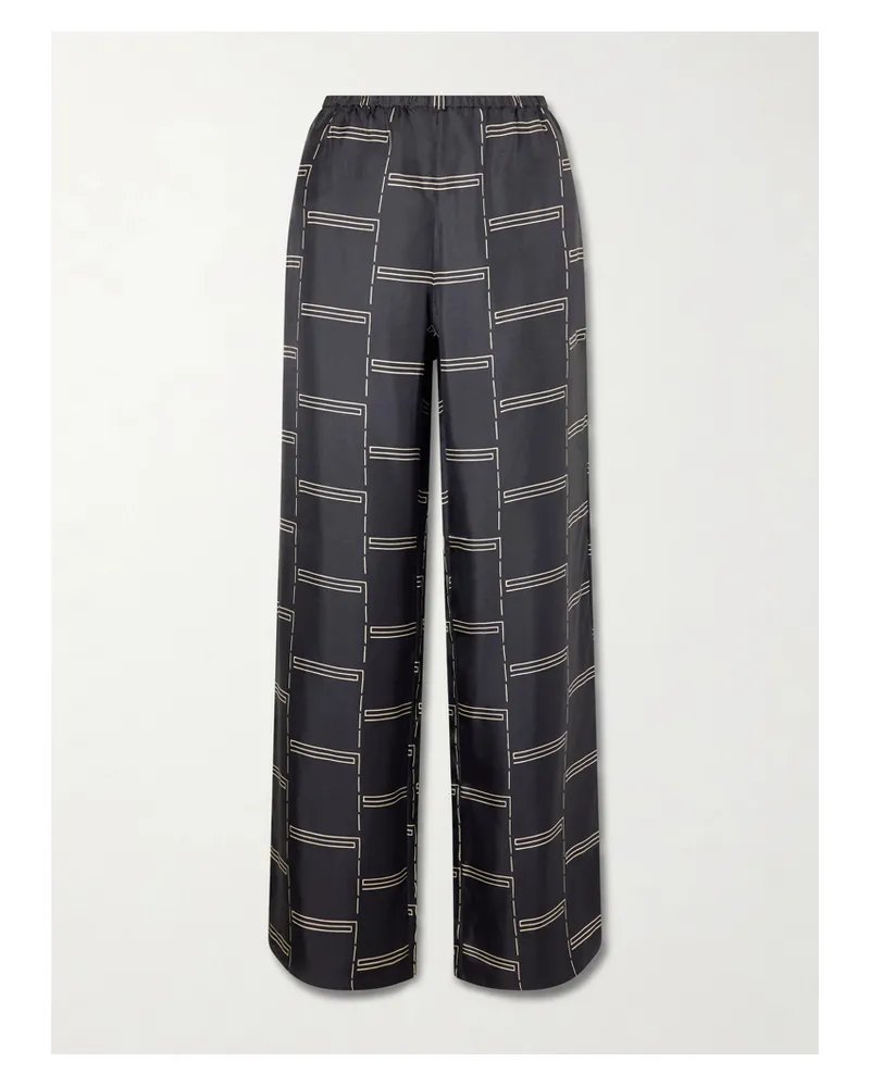 Matteau Printed Silk-twill Straight-leg Pants - Blue Blue