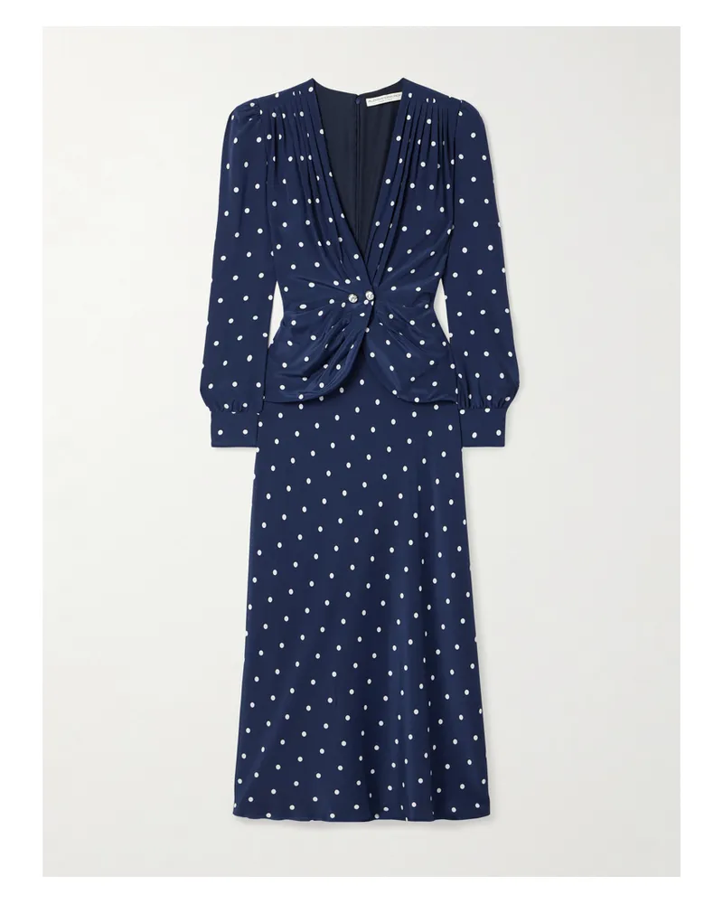Alessandra Rich Midikleid Aus Crêpe De Chine Aus Seide Mit Polka-dots, Falten Und Verzierungen - Blau Blau