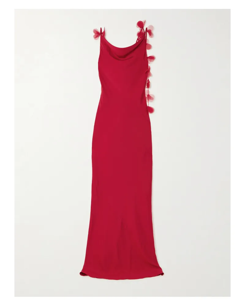 Cult Gaia Nymeria Rückenfreies Maxikleid Aus Satin Aus Einer Seidenmischung Mit Organzabesätzen - Rot Rot