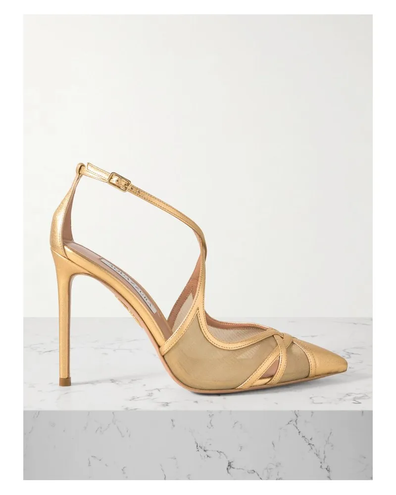 Aquazzura Shear 105 Pumps Aus Mesh Mit Besätzen Aus Metallic-leder - Gold Gold