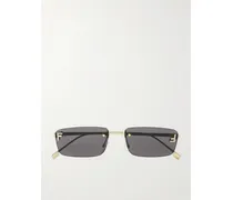 Fendi First Rectangular-frame Crystal-embellished Gold-tone Sunglasses - Silver