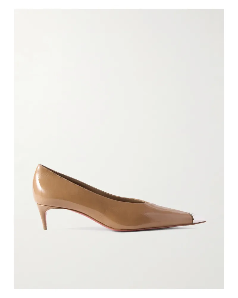Christian Louboutin Katissima 45 Embellished Patent-leather Point-toe Pumps - Neutrals Neutrals