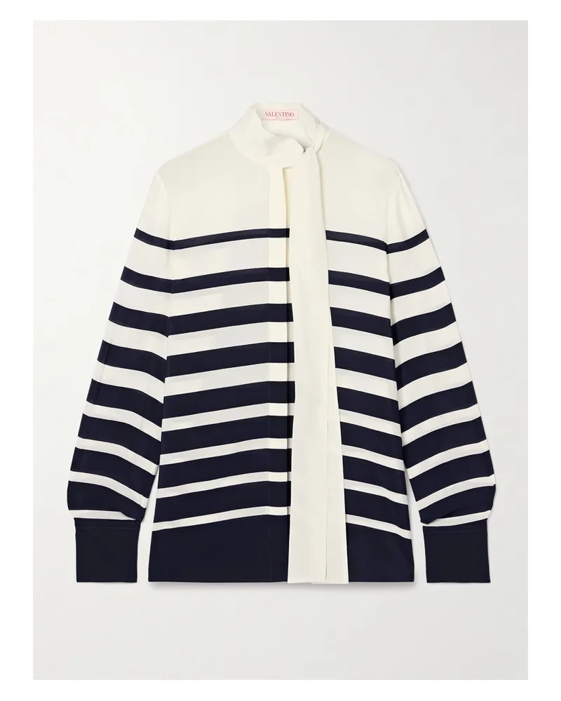 Valentino Garavani Hemd Aus Gestreiftem Seiden-georgette Mit Schluppe - Blau Blau