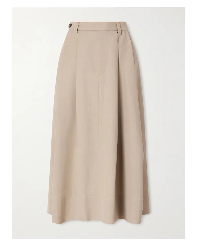 Brunello Cucinelli Embellished Pleated Twill Midi Skirt - Neutrals Neutrals