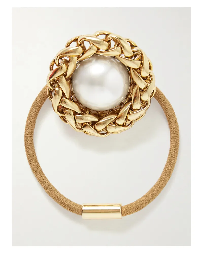 Jennifer Behr Marit Faux Pearl-embellished Gold-plated Hair Tie Gold