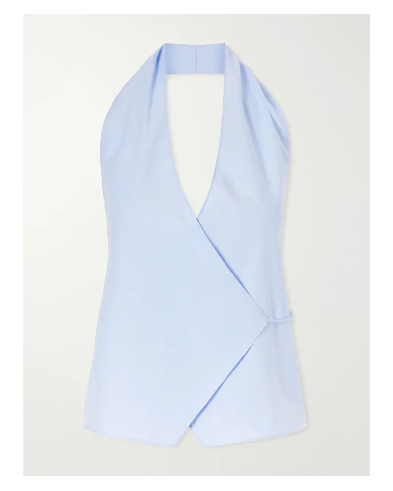 St. Agni Organic Cotton-poplin Wrap Top - Blue Blue