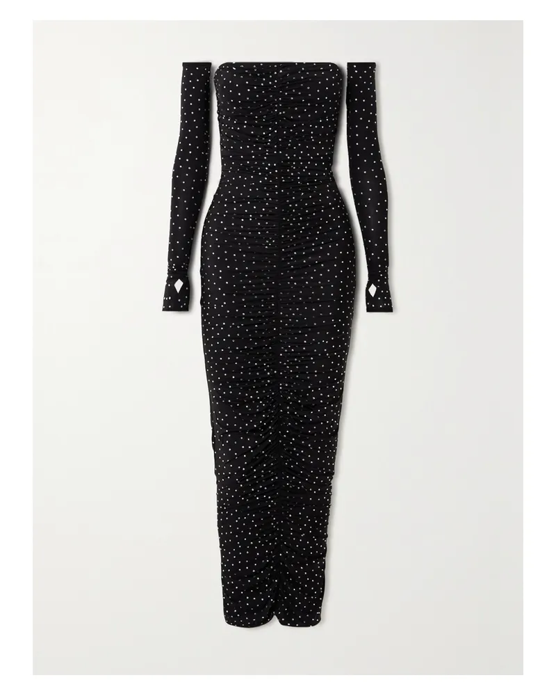 Alex Perry Set Aus Trägerloser Robe Und Handschuhen Aus Gerafftem Stretch-jersey Mit Kristallen - Schwarz Schwarz