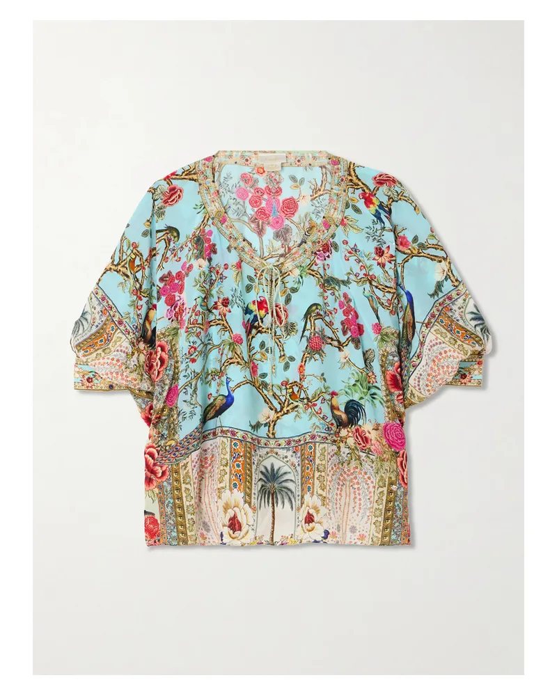 Camilla Sultans And Queens Tie-detailed Embellished Printed Silk-crepe Blouse - Multi Multi