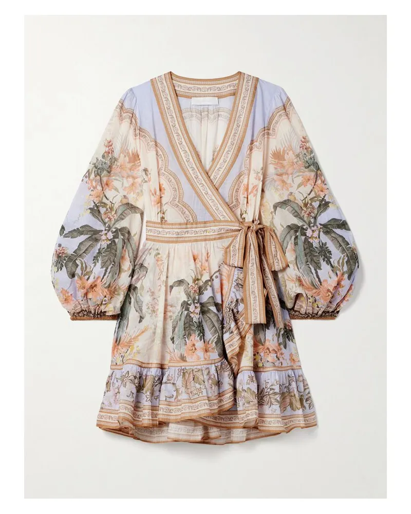 Zimmermann Wylie Mini-wickelkleid Aus Bedrucktem Baumwoll-voile - Blau Blau