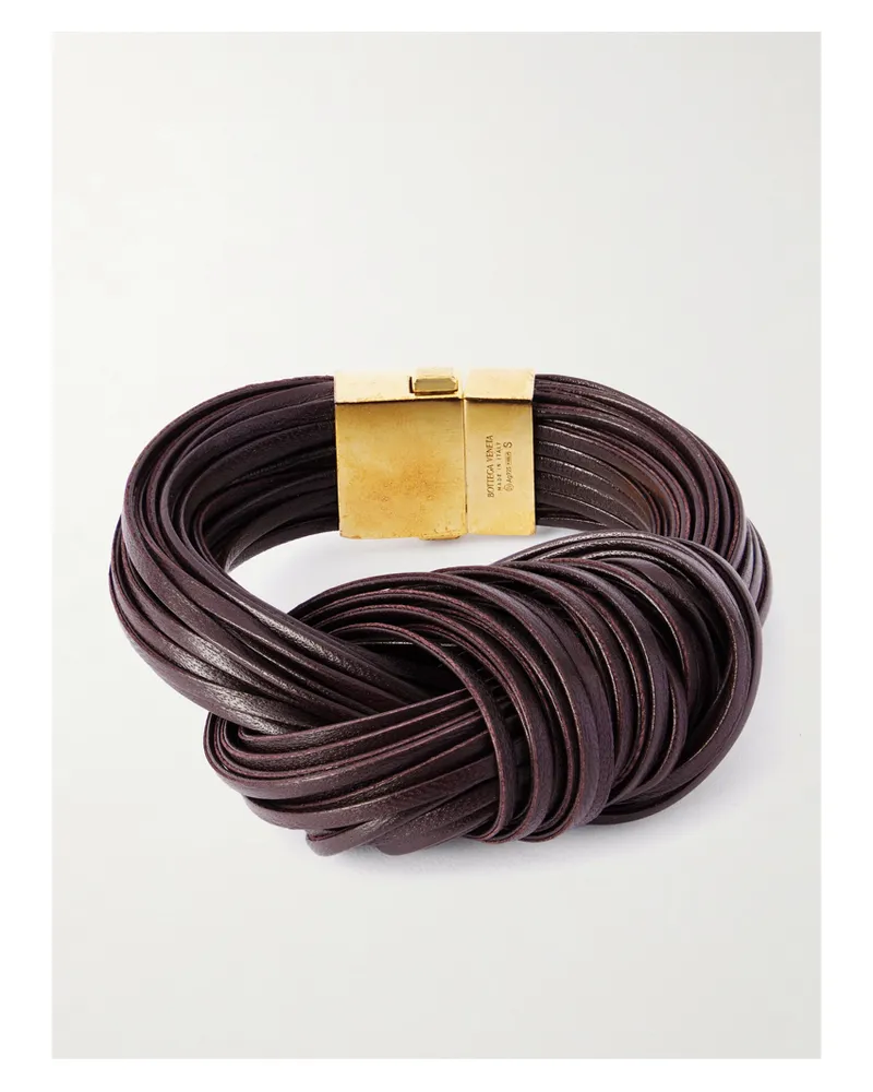 Bottega Veneta Knot Gold-plated And Leather Bracelet - Black Black