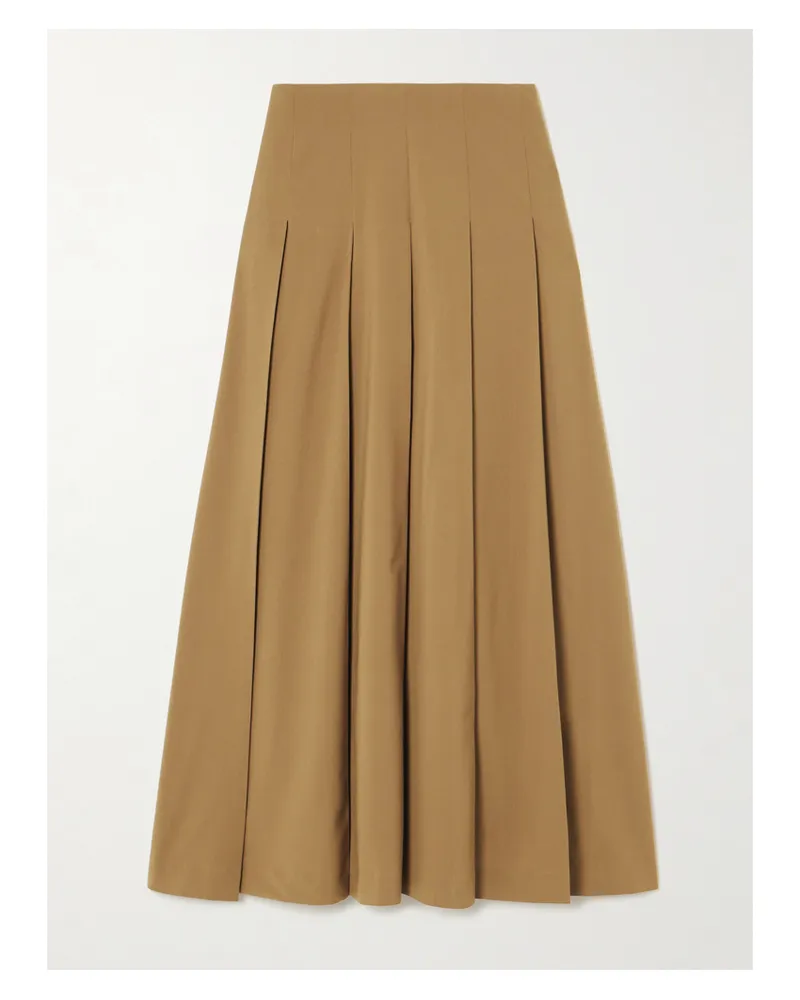 Róhe Pleated Wool-blend Twill Midi Skirt - Brown Brown