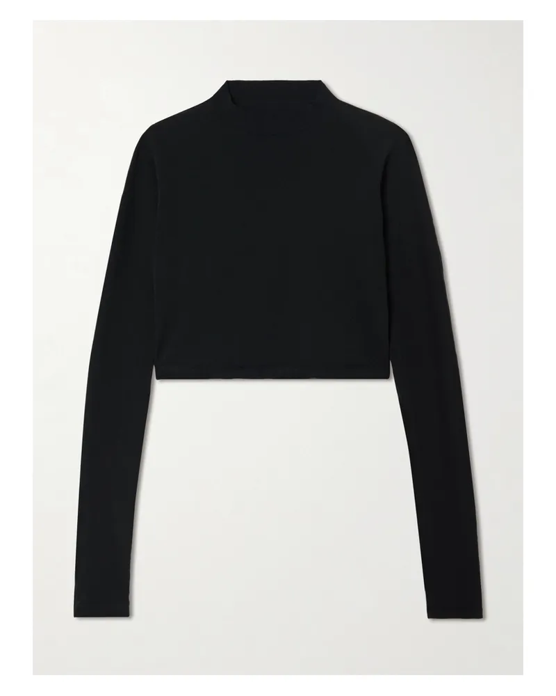 Alaïa Paneled Cropped Jersey Top - Black Black