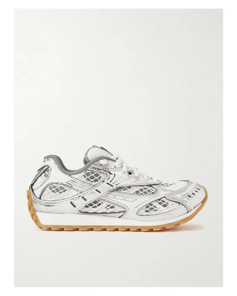 Bottega Veneta Orbit Sneakers Aus Mesh, Netzmaterial Und Gummi In Metallic-optik - Weiß Weiß