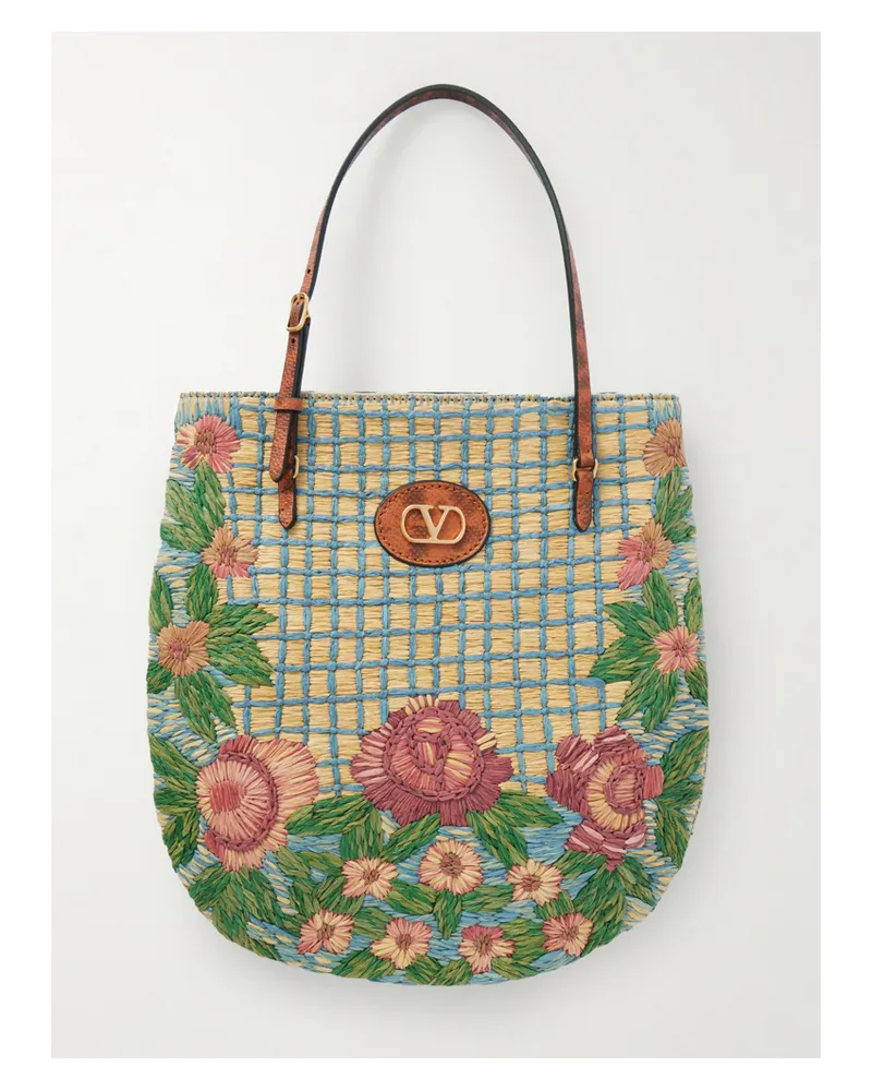 Valentino Garavani Panier De Fleurs Tote Aus Raffiabast Mit Stickereien Und Besätzen Aus Leder Mit Schlangeneffekt - Mehrfarbig Mehrfarbig