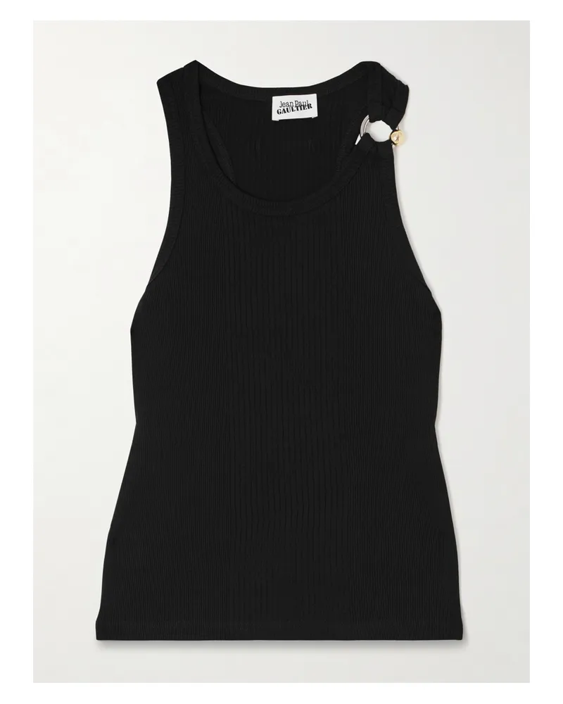 Jean Paul Gaultier Tanktop Aus Geripptem Baumwoll-jersey Mit Verzierung - Schwarz Schwarz