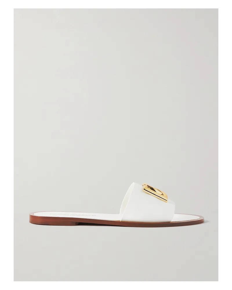 Dolce & Gabbana Bianca Pantoletten Aus Leder Mit Verzierung - Weiß Weiß