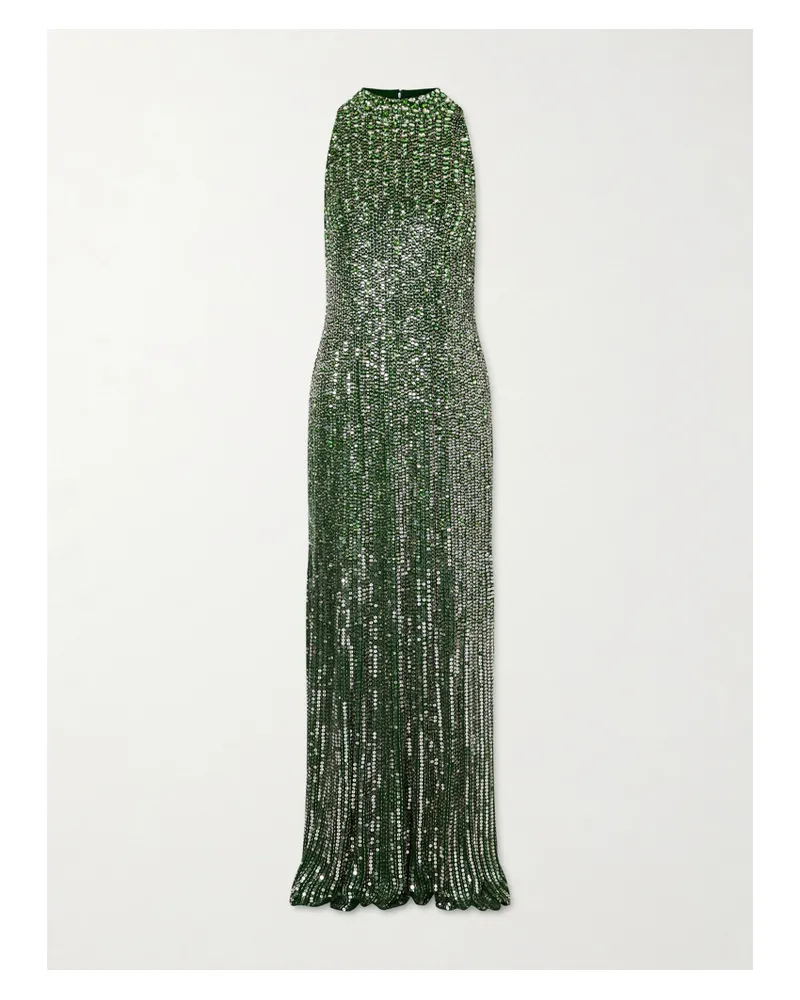 Jenny Packham Benue Sequined Mesh Halterneck Gown - Green Green