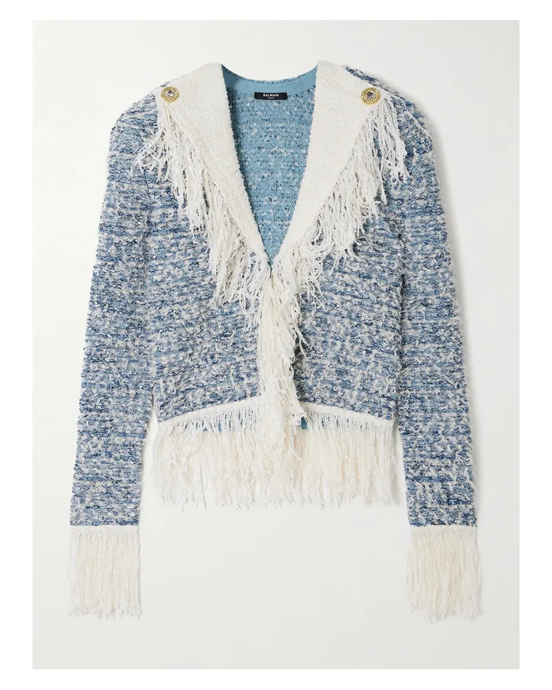 Balmain Jacke Aus Tweed Mit Fransen - Blau Blau