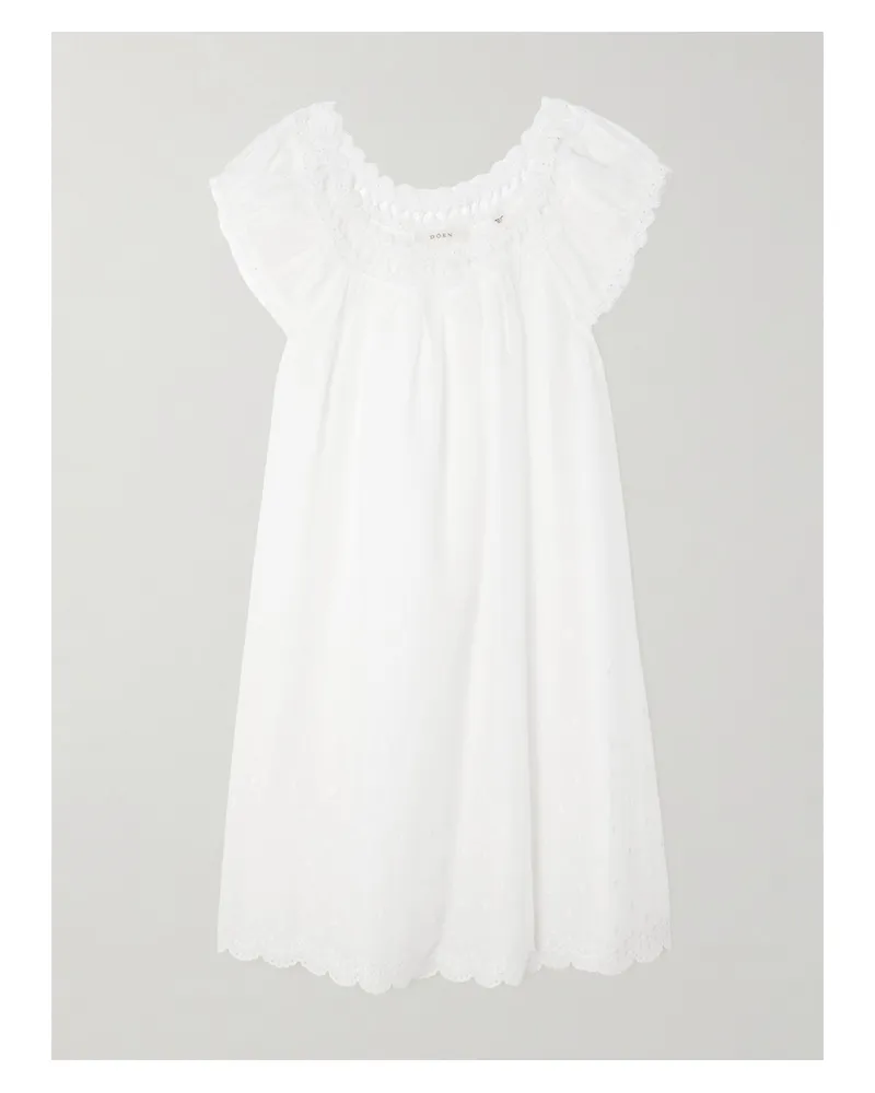 DÔEN Lelia Embroidered Lace-trimmed Organic Cotton-voile Mini Dress - White White