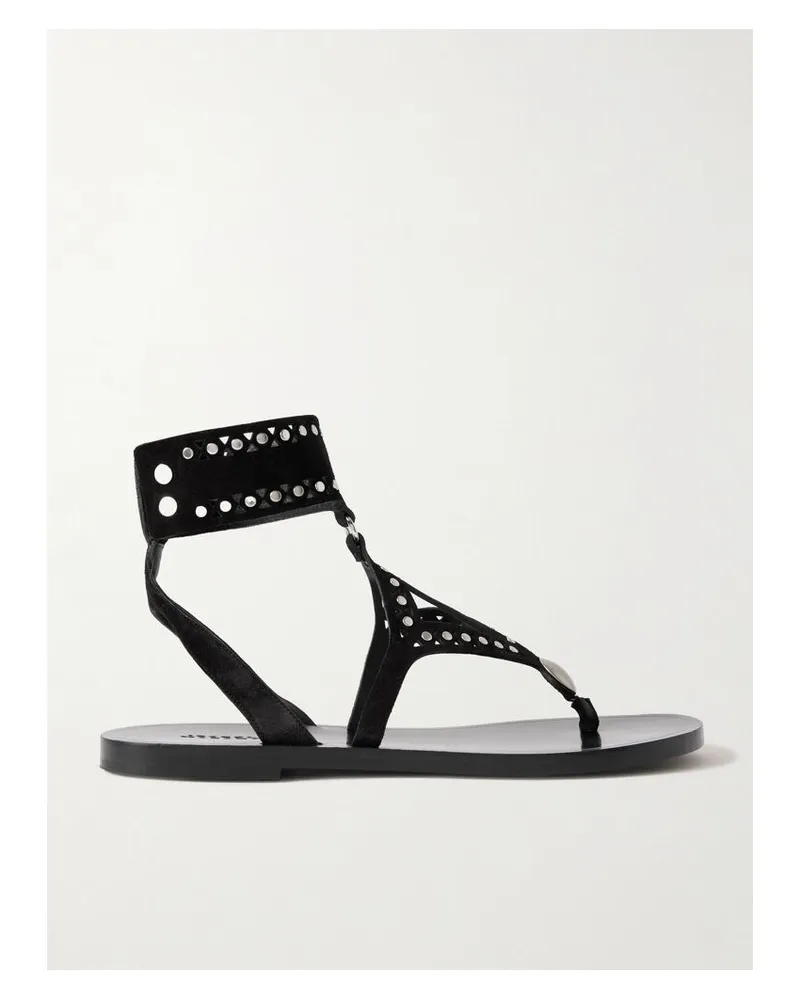 Isabel Marant Edil Sandalen Aus Veloursleder Mit Nieten Und Cut-outs - Schwarz Schwarz