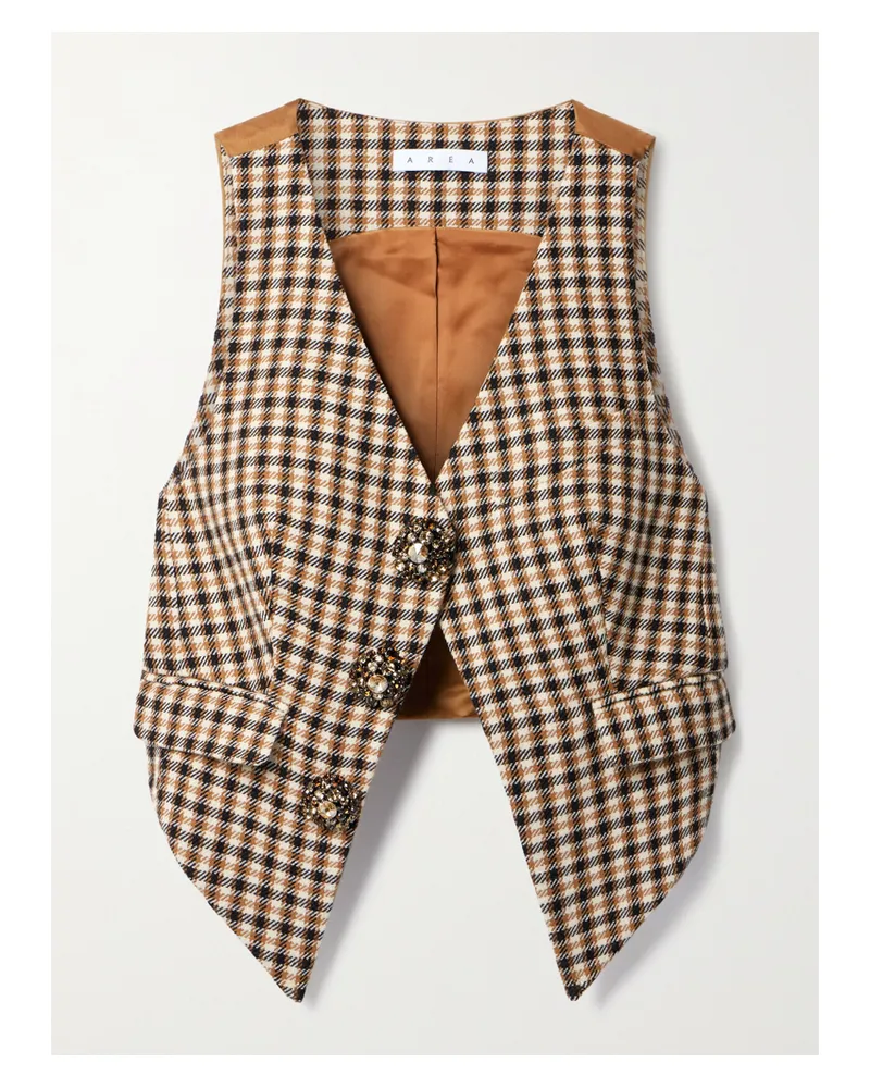 Area Weste Aus Einer Karierten Woll-baumwollmischung Und Glänzendem Twill Mit Kristallen - Neutral Neutral