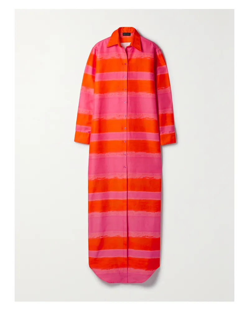 Brandon Maxwell Maxi-hemdblusenkleid Aus Faille Aus Einer Baumwoll-seidenmischung Mit Streifen - Pink Pink