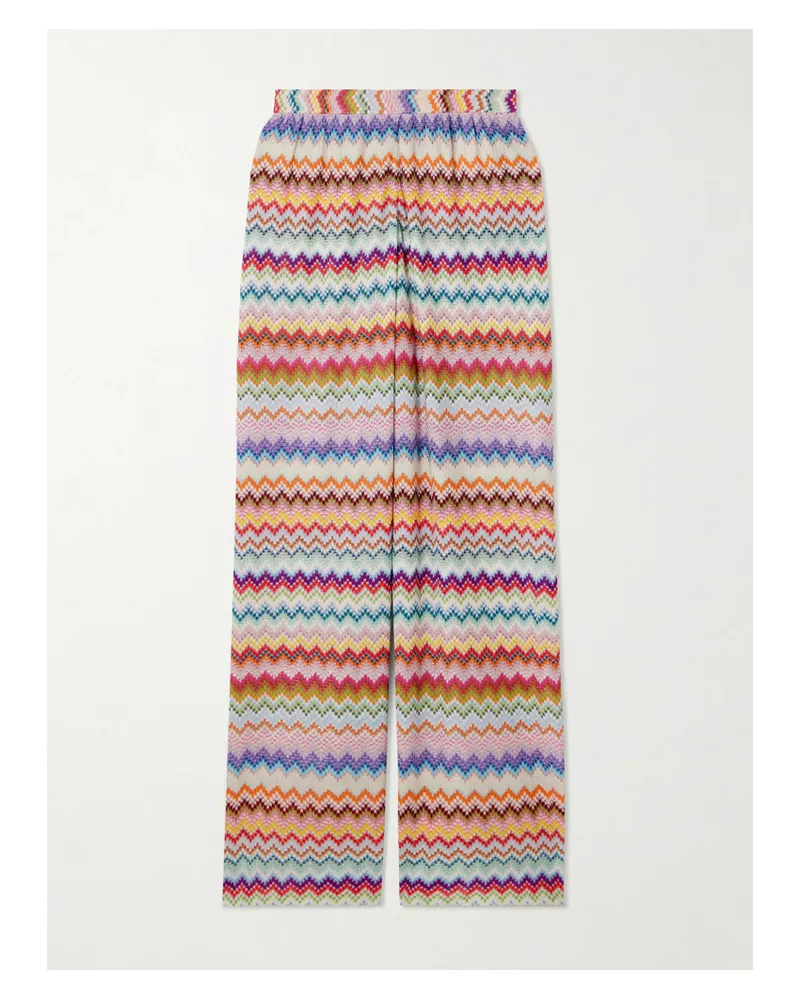 Missoni Mare Hose Mit Weitem Bein Aus Gestreiftem Häkelstrick In Metallic-optik - Mehrfarbig Mehrfarbig