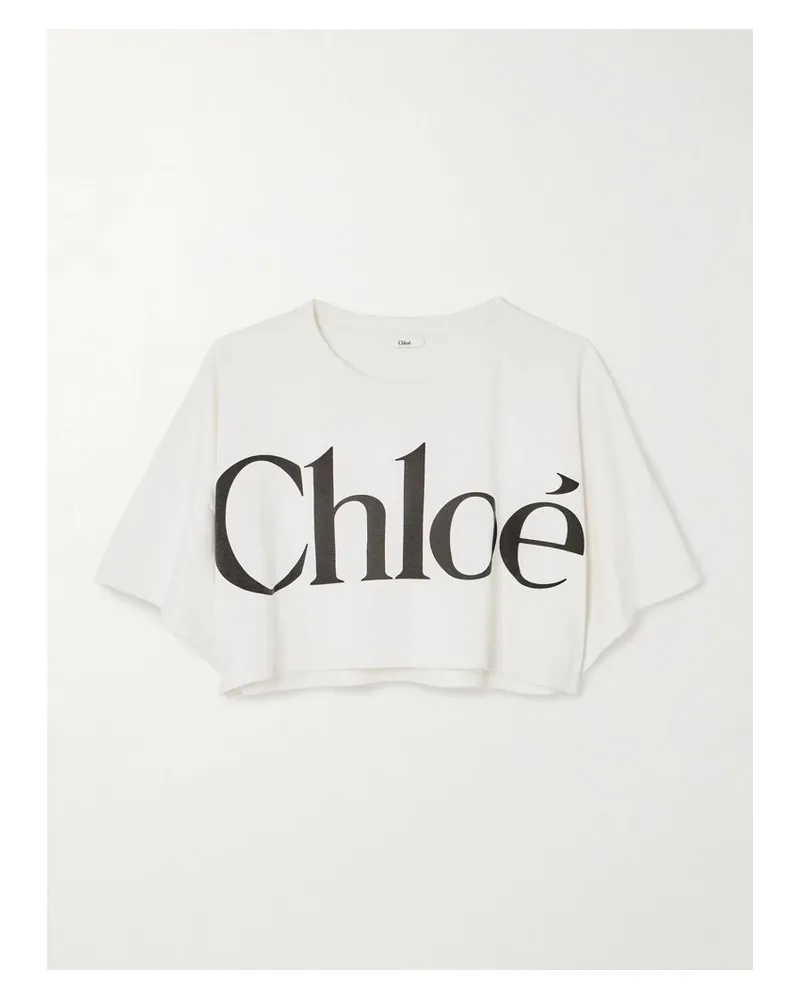 Chloé Verkürztes Oversized-t-shirt Aus Baumwoll-jersey Mit Print - Weiß Weiß