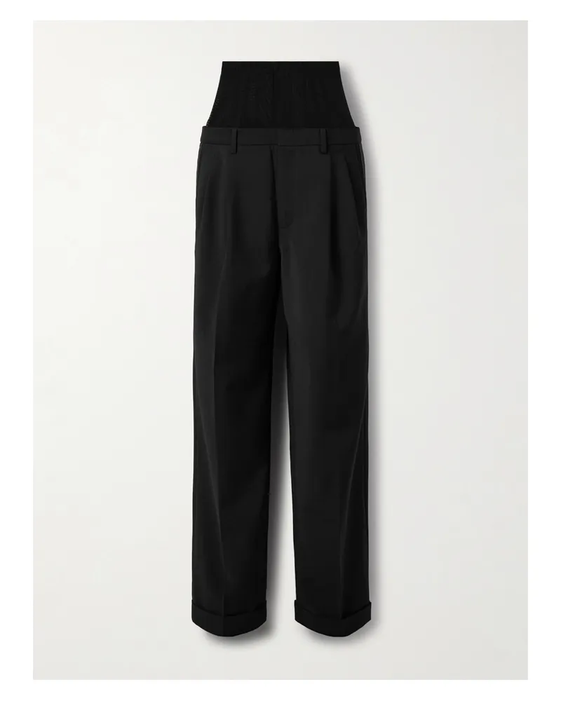 tibi Hose Mit Weitem Bein Aus Crêpe Mit Mesh-besatz - Schwarz Schwarz