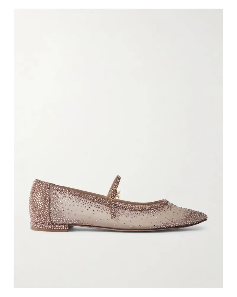 Gianvito Rossi Rania Mary-jane-ballerinas Aus Organza Mit Velourslederbesätzen Und Kristallen - Neutral Neutral