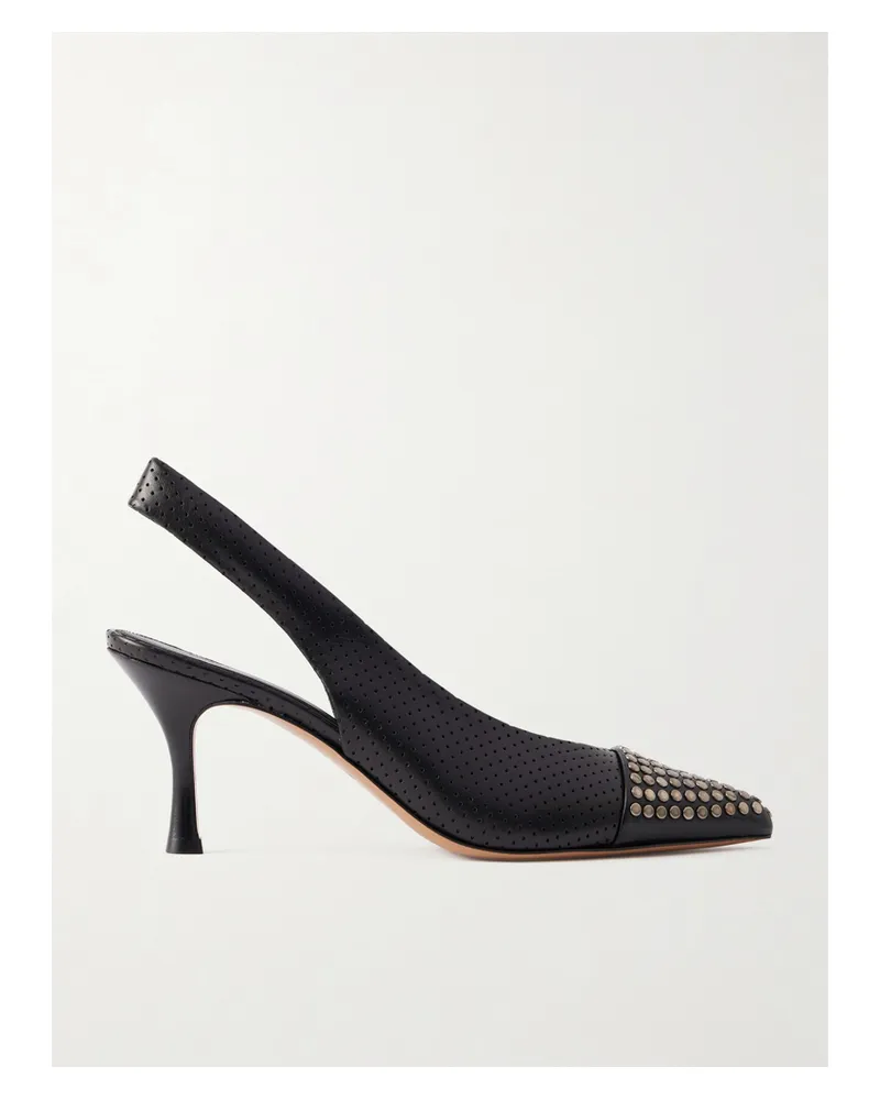 Chloé Alba Slingback-pumps Aus Leder Mit Nieten Und Perforationen - Schwarz Schwarz