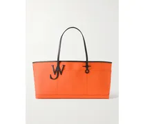 Anchor Leather-trimmed Canvas Tote - Orange