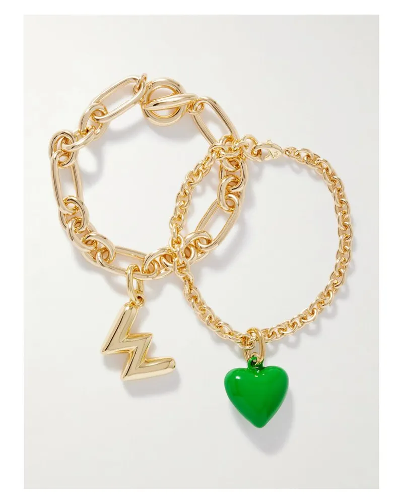 Roxanne Assoulin The Happy Heart Initial Set Aus Zwei Goldfarbenen Armbändern Mit Emaille Gold
