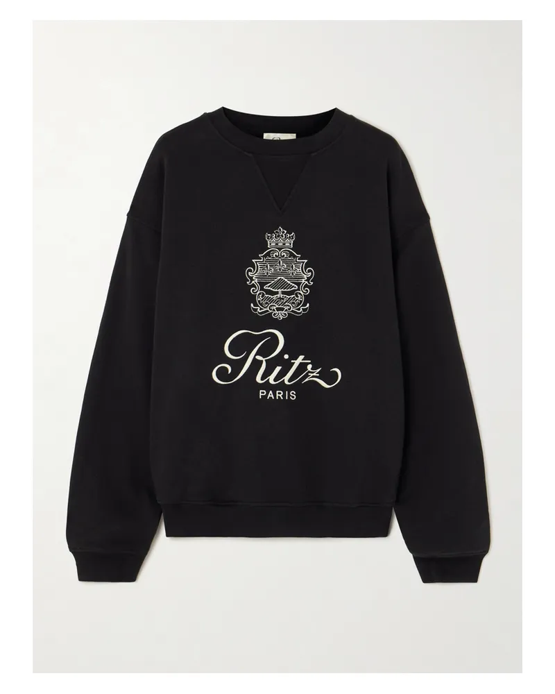 Frame Denim Ritz Paris Embroidered Cotton-blend Jersey Sweatshirt - Black Black