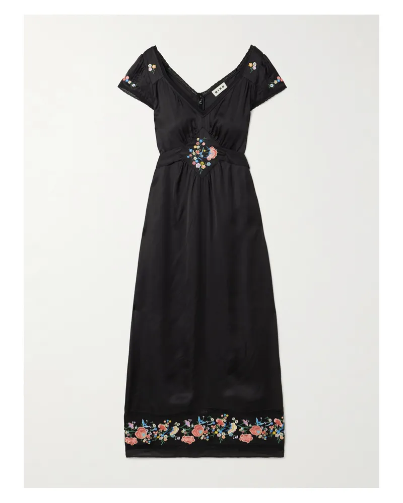 RIXO Carey Midikleid Aus Satin Mit Spitzenbesätzen Und Stickereien - Schwarz Schwarz