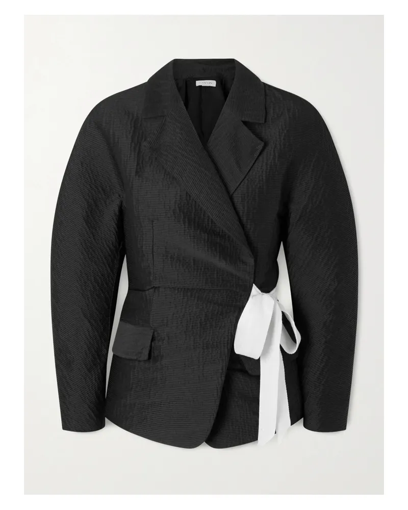 Lanvin Belted Textured-satin Jacket - Black Black