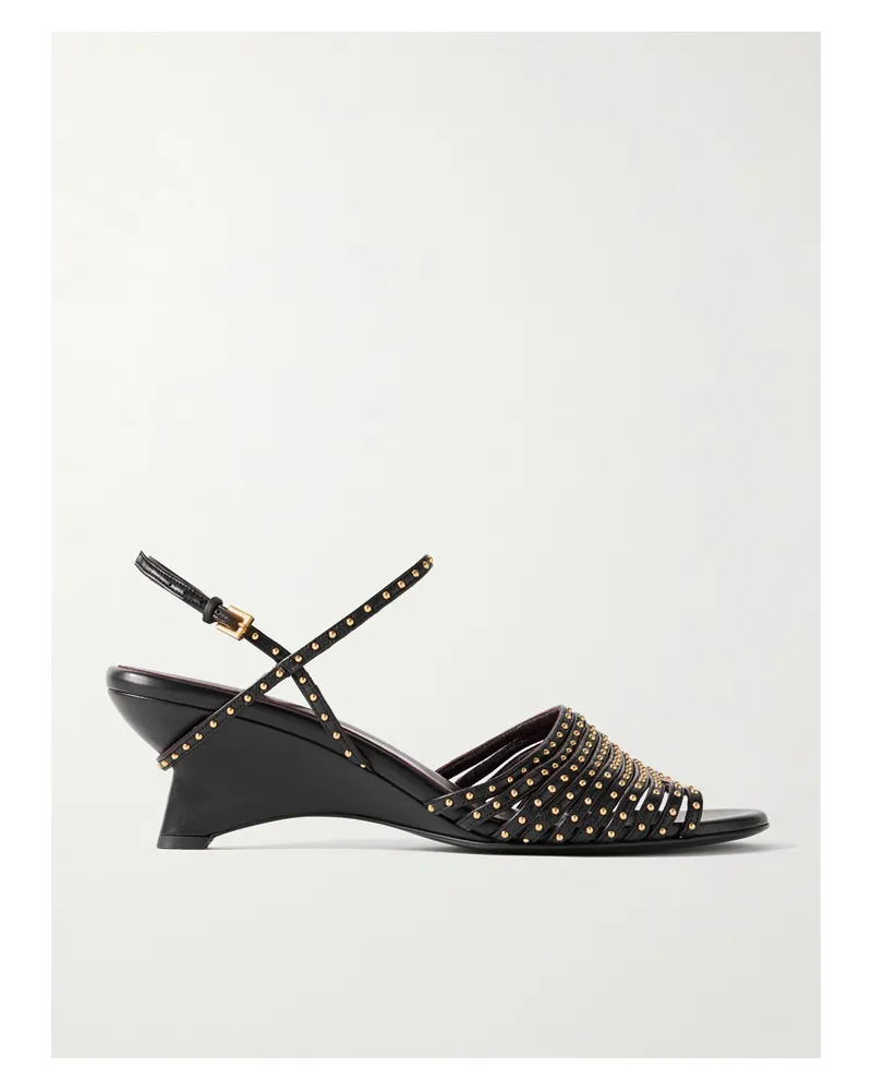 KHAITE Drew Studded Glossed-leather Sandals - Black Black