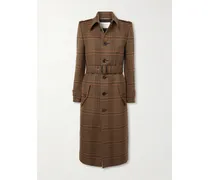 Trenchcoat Aus Karierter Wolle Mit Gürtel - Braun