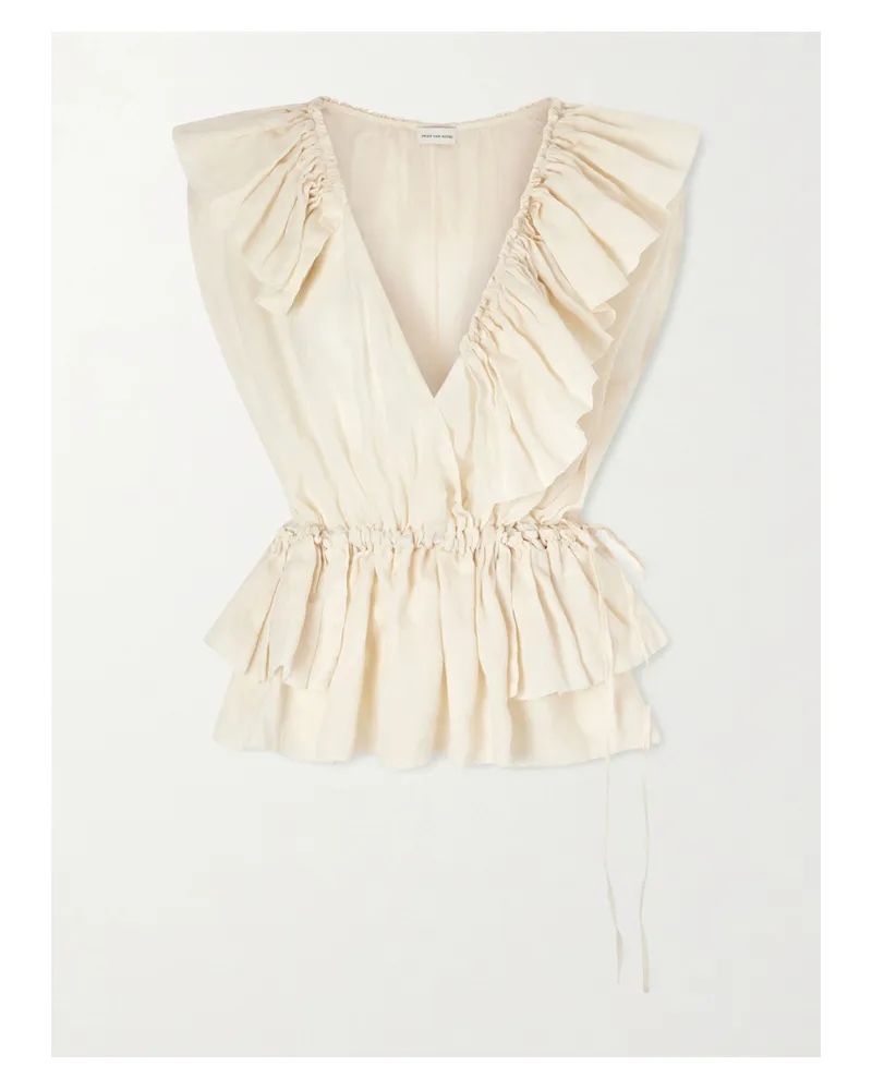 Dries van Noten Ruffled Gathered Ramie Top - Ivory Ivory