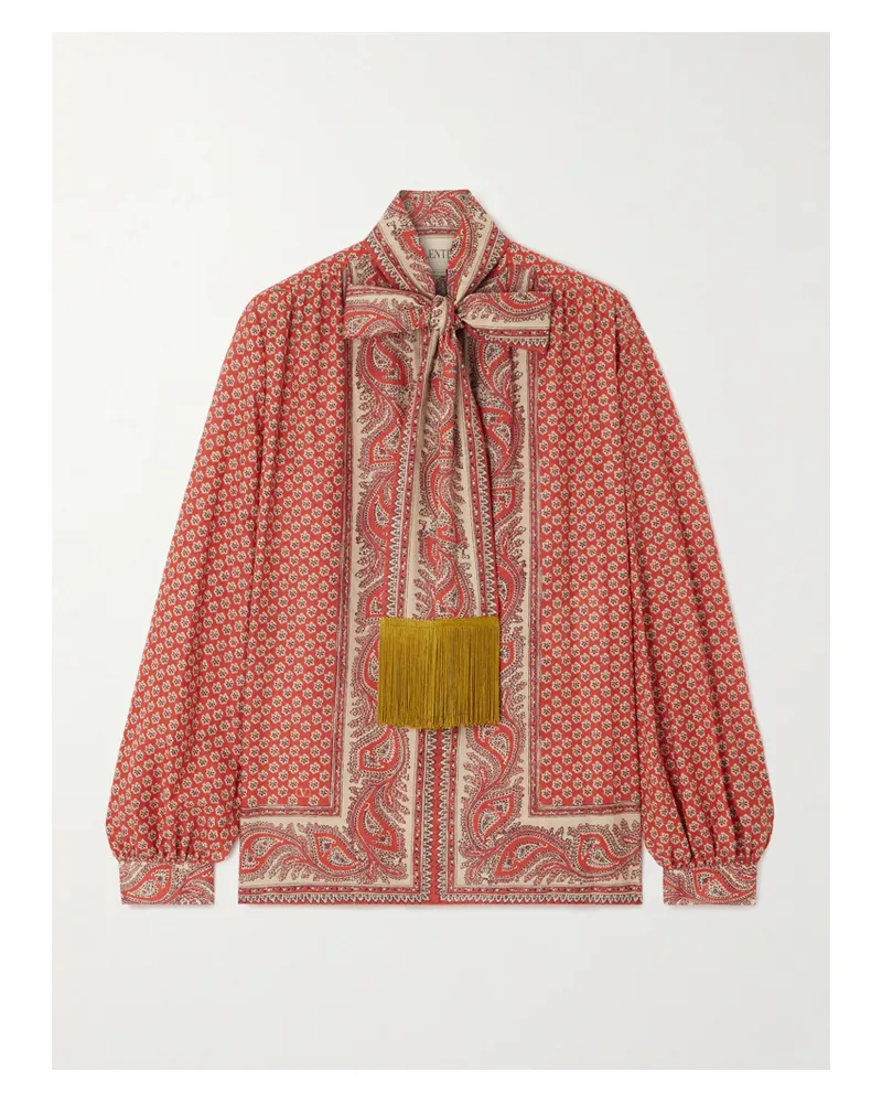 Valentino Garavani Hemd Aus Bedruckter Baumwolle Mit Schluppe Und Fransen - Pink Pink