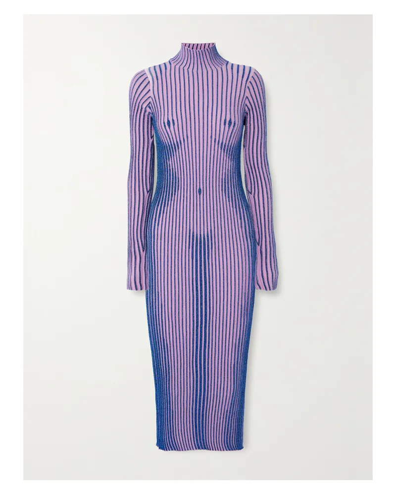 Jean Paul Gaultier Midikleid Aus Einer Gerippten Metallic-merinowollmischung - Pink Pink