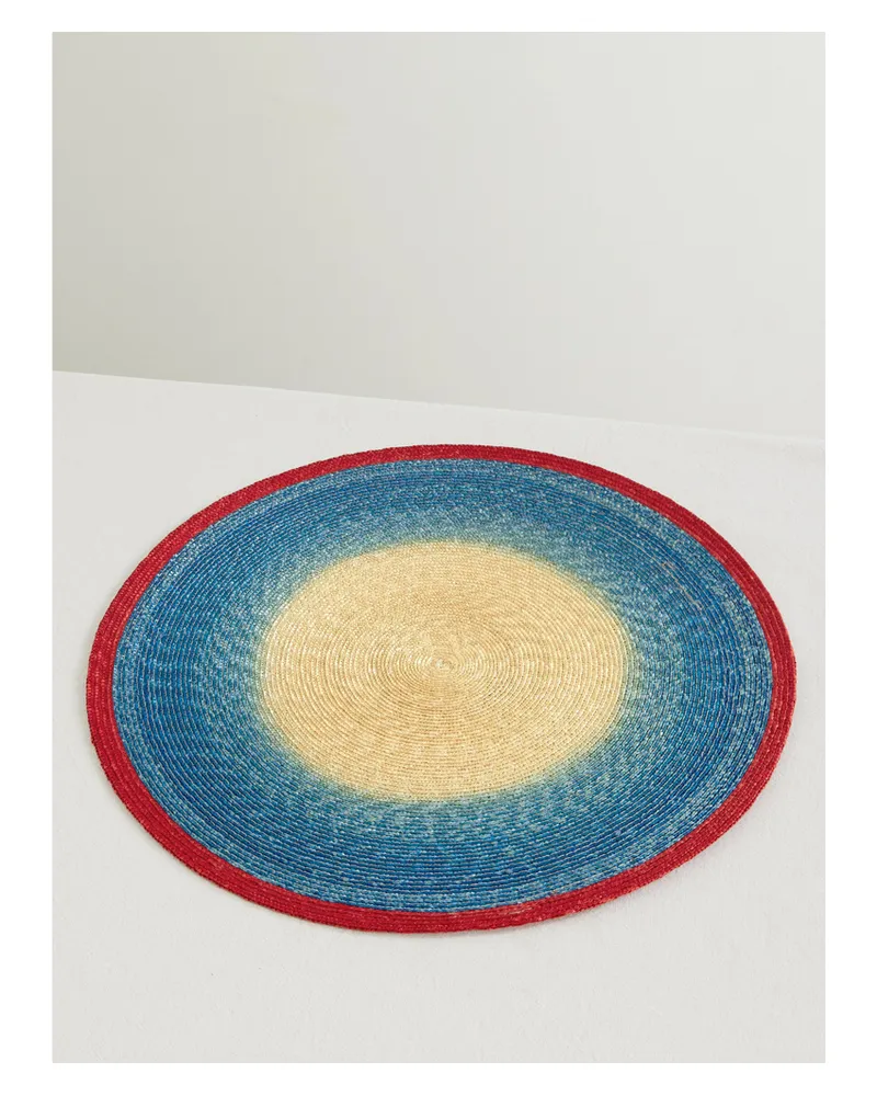 La DoubleJ Sunset Set Aus Zwei Platzsets Aus Bemaltem Stroh - Blau Blau