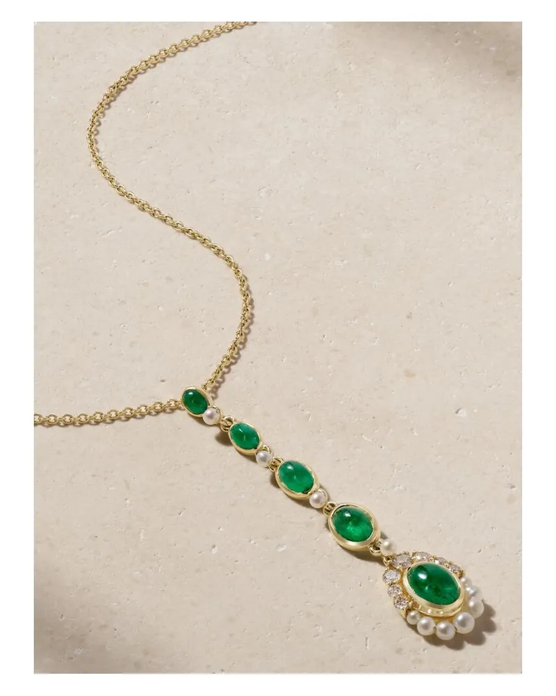 Amrapali Navratana Kette Aus 18 Karat Gold Mit Smaragden Und Diamanten - Grün Grün
