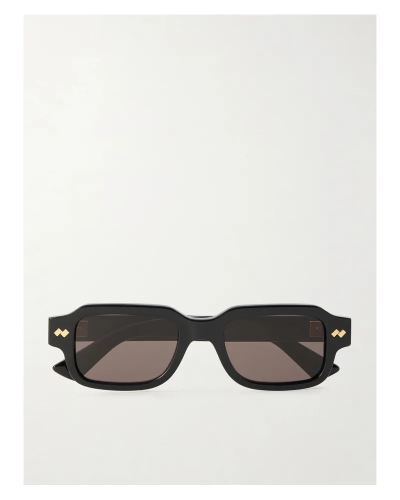 Bottega Veneta Intrecciato Rectangular-frame Acetate Sunglasses - Black Black