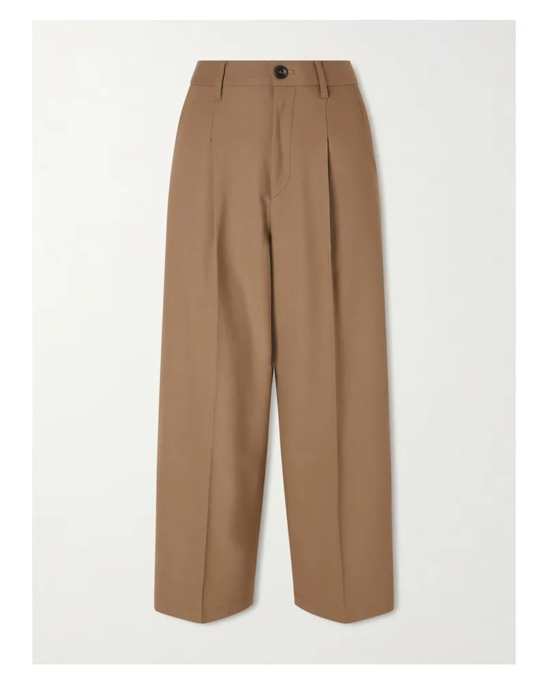 Maria Mcmanus Cropped Pleated Wool-blend Wide-leg Pants - Brown Brown